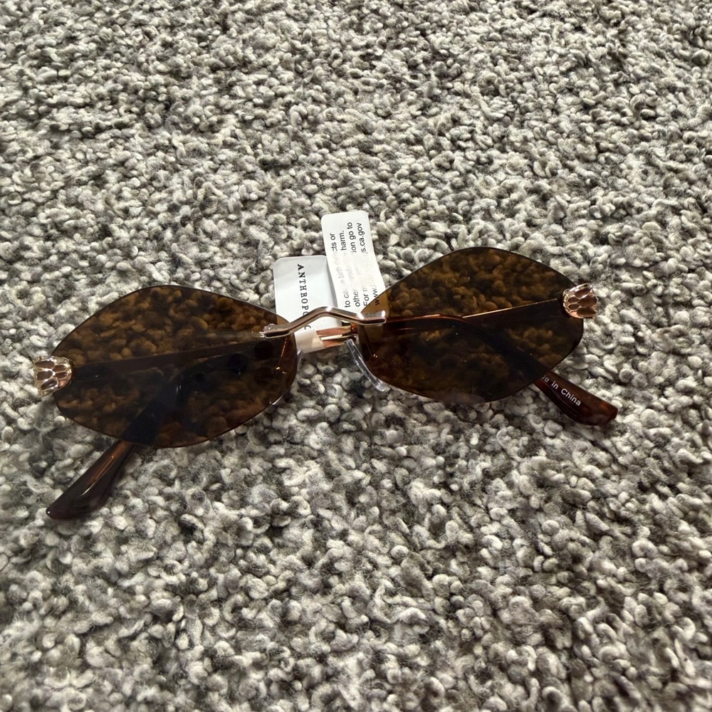 Anthropologie Sunglasses OS Geometric Diamond Rimless Brown Tortoise Gold New